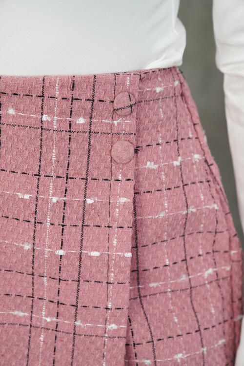 Gül Kurusu 2 Düğmeli Tüvit Kumaş Şort Etek BCHN-2526414