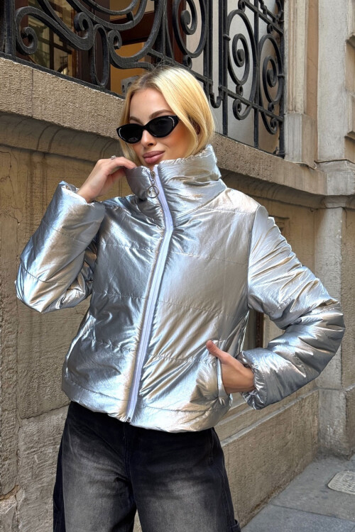 Gümüş Çift Cepli Şişme Mont BCVL-25N113