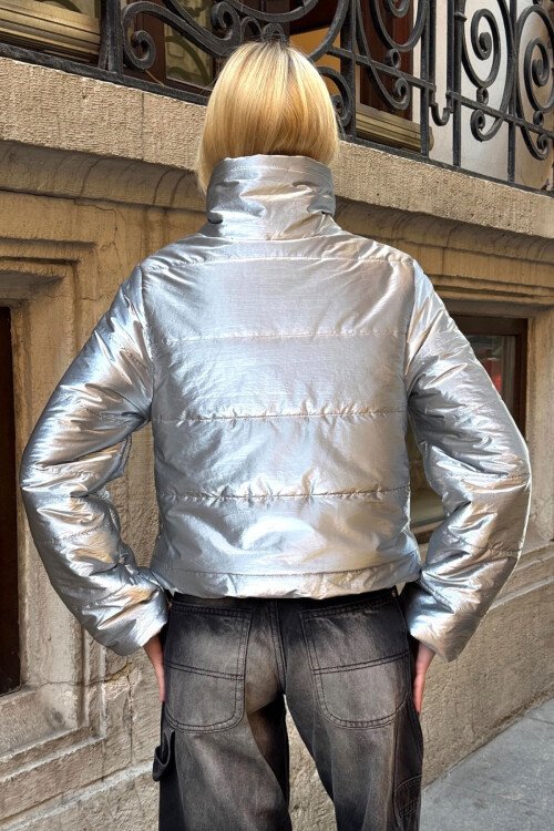 Gümüş Çift Cepli Şişme Mont BCVL-25N113