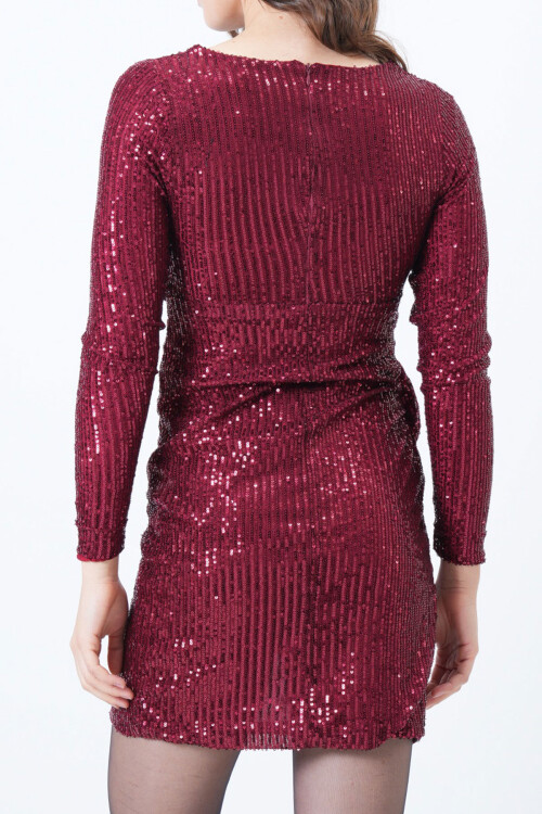 Kırmızı Fermuar Kapamalı Pul Payet Mini Elbise BCHESQ-251164