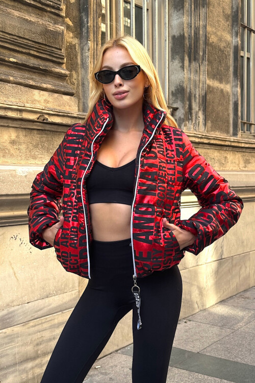 Kırmızı Yazılı Şişme Mont BCVL-25N031