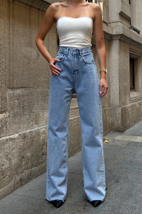 Mavi 5 Cepli Paçası Püsküllü Bol Paça Jean BCHNW-251193