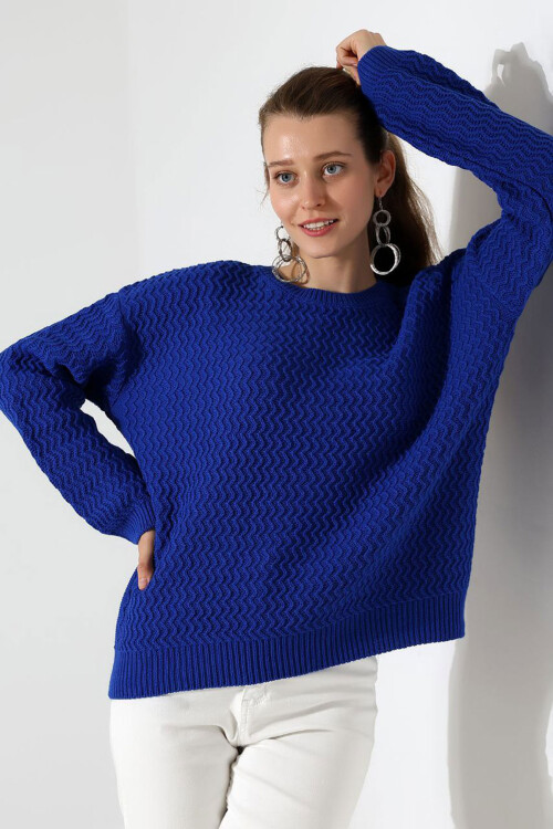 Saks Bisiklet Yaka Su Yolu Desenli Triko Kazak BCES-252008