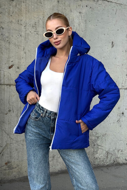 Saks Kapüşonlu Çift Cepli Mont BCVL-25N115