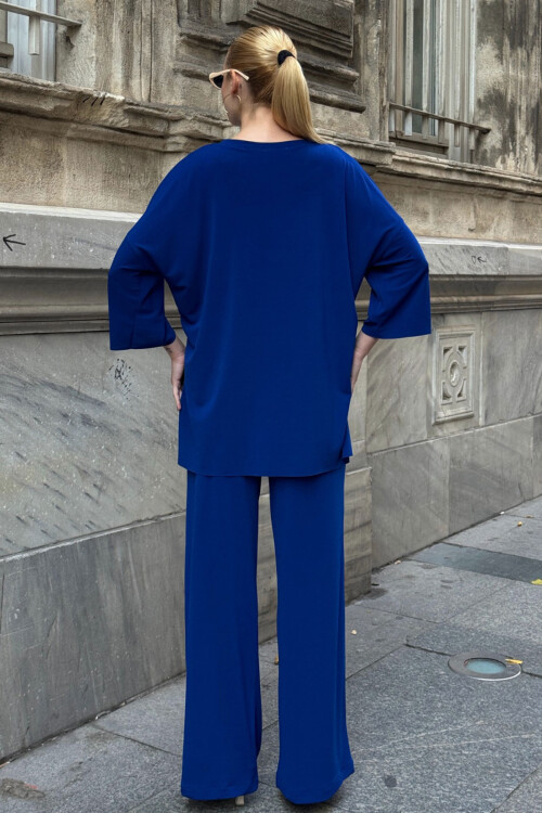 Saks Rahat Kalıp Bisiklet Yaka Bluz Ve Salaş Pantolon Modal Kumaş Alt Üst Takım BCVL-25V233