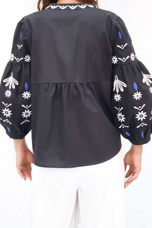 Siyah Balon Kol Nakışlı Ceket BCHESQ-251009