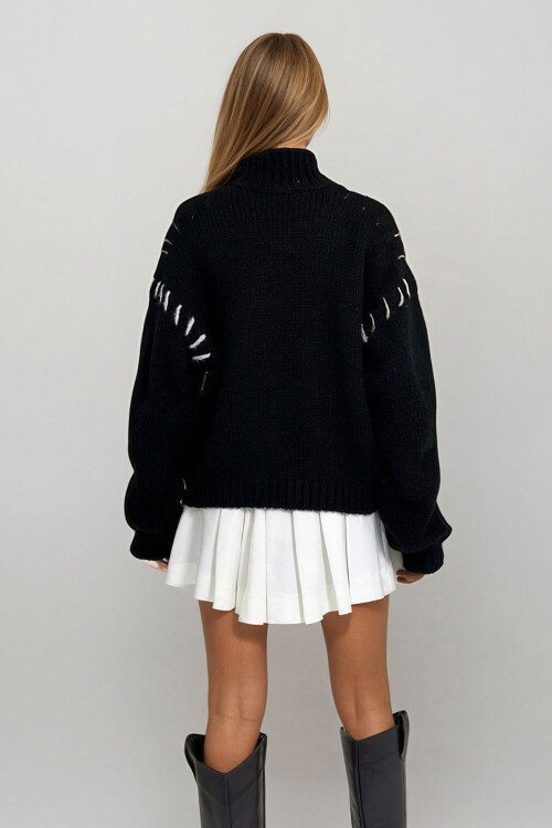 Siyah Bloklu Triko Kazak BCHESQ-251132