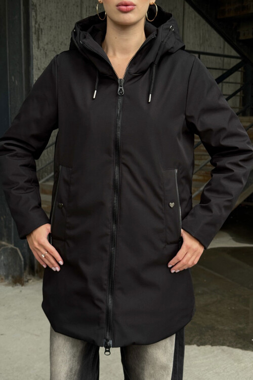 Siyah Çift Cepli Kapüşonlu Mont BCVL-254203