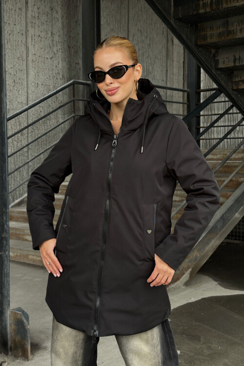 Siyah Çift Cepli Kapüşonlu Mont BCVL-254203