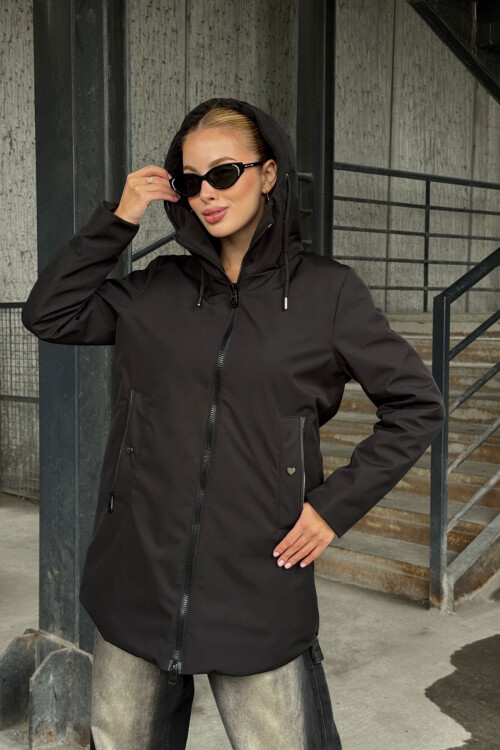 Siyah Çift Cepli Kapüşonlu Mont BCVL-254203