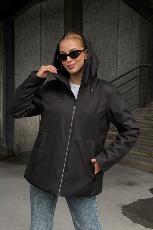 Siyah Çift Cepli Kapüşonlu Mont BCVL-254204