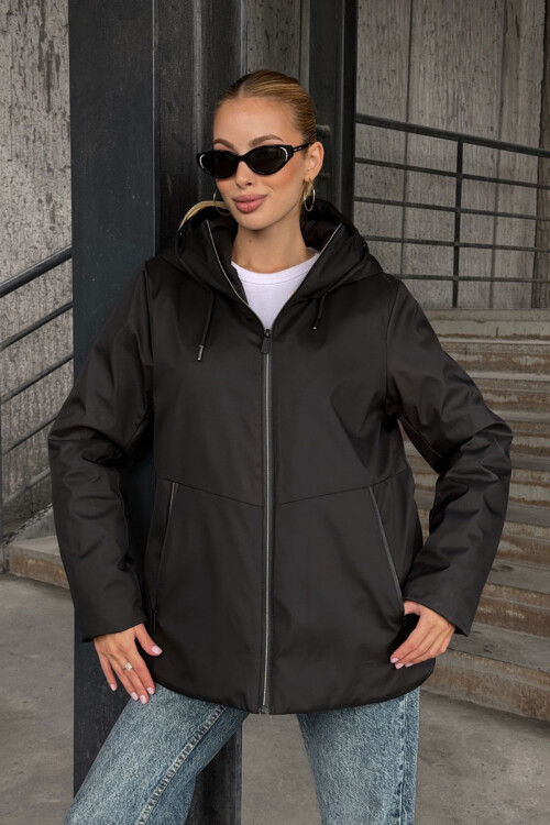 Siyah Çift Cepli Kapüşonlu Mont BCVL-254204