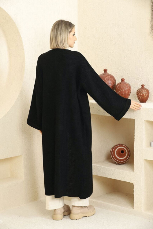 Siyah Duble Kol Uzun Tesettür Triko Hırka BCES-253000