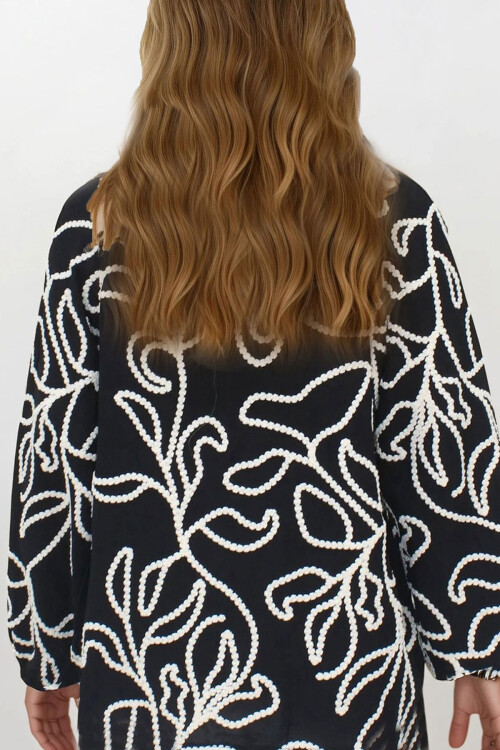 Siyah Kordone Nakışlı Premium Dokuma Gömlek BCHESQ-251149