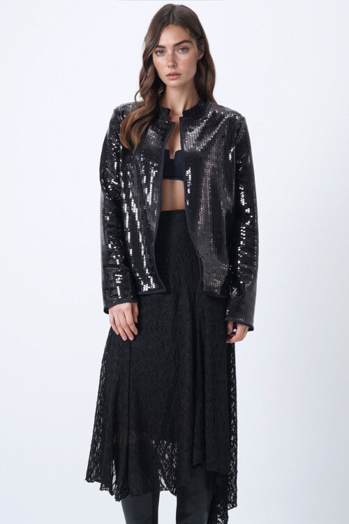 Siyah Payetli Açık Form Ceket BCHESQ-251161