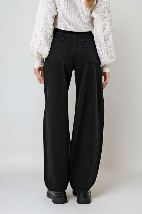 Siyah Yüksek Bel Buggy Kesim Jean Pantolon BCHNW-251177