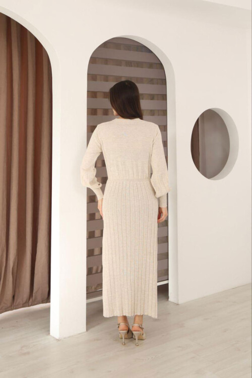 Taş Bisiklet Yaka Çizgili Triko Elbise BCES-253011