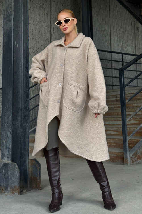 Taş Geniş Çift Cepli Kalın Buklet Kumaş Kışlık Ceket  BCVL-25V600