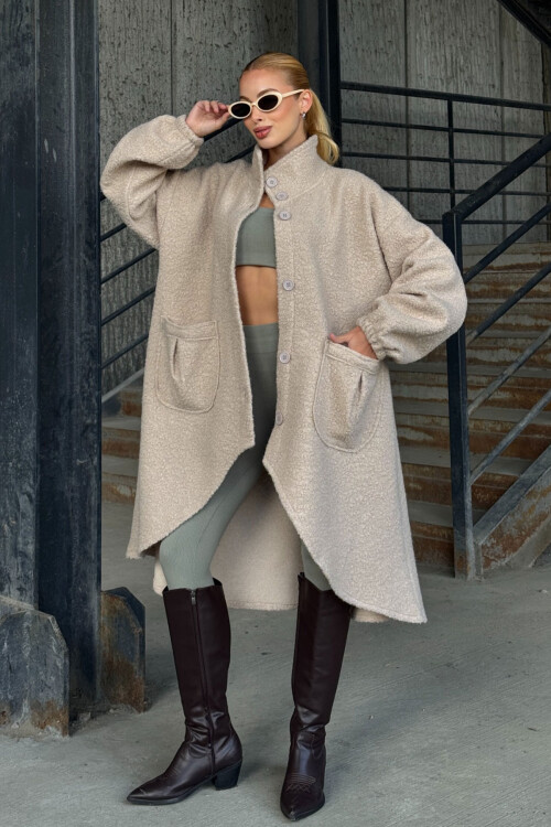 Taş Geniş Çift Cepli Kalın Buklet Kumaş Kışlık Ceket  BCVL-25V600