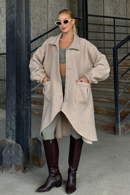 Taş Geniş Çift Cepli Kalın Buklet Kumaş Kışlık Ceket  BCVL-25V600