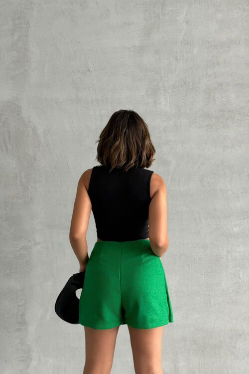 Yeşil 2 Düğmeli Kaşe Kumaş Şort Etek BCHN-2526414