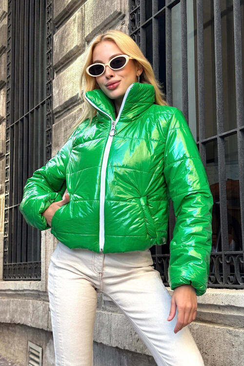 Yeşil Çift Cepli Şişme Mont BCVL-25N113