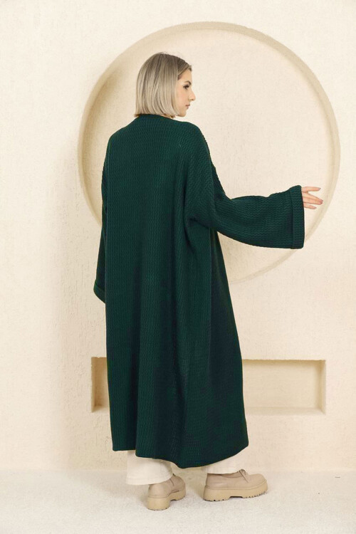 Zümrüt Yeşili Duble Kol Uzun Tesettür Triko Hırka BCES-253000