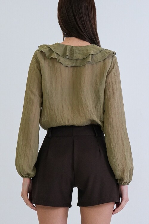 Acı Kahve Geniş Kemerli Dokuma Mini Şort