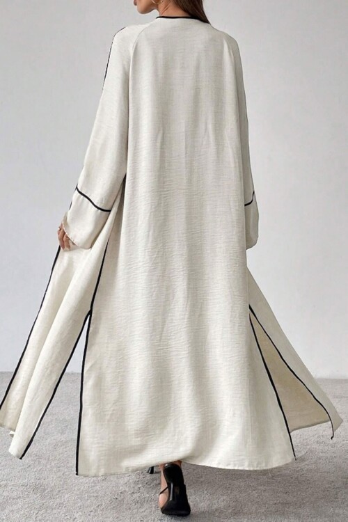 Alaçatı Keten Kimono Siyah Çizgi Detaylı Takım