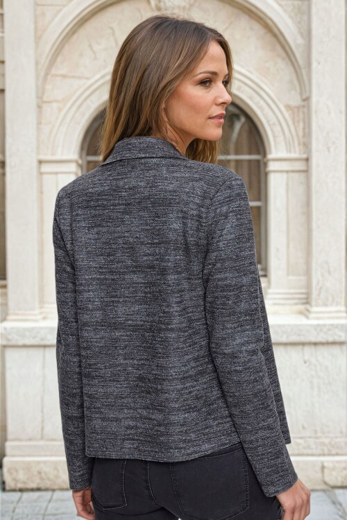 Antrasit Kendinden Dokulu Çift Taraflı Ceket Hırka