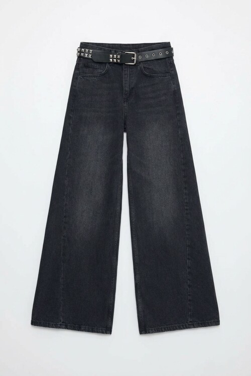 Antrasit Yüksek Bel 5 Cepli Baggy Jean