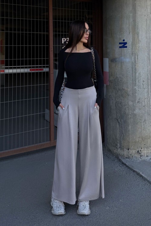 Bej Cepli İspanyol Paça Ultra Soft Kumaş Pantolon  BCDF-25P0001