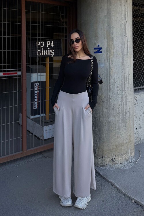 Bej Cepli İspanyol Paça Ultra Soft Kumaş Pantolon  BCDF-25P0001