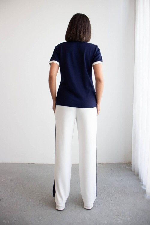 Beyaz Blok Detaylı Yumuşak Dokulu Modal Kumaş Alt Üst Takım