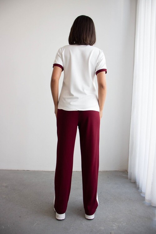 Bordo Blok Detaylı Yumuşak Dokulu Modal Kumaş Alt Üst Takım