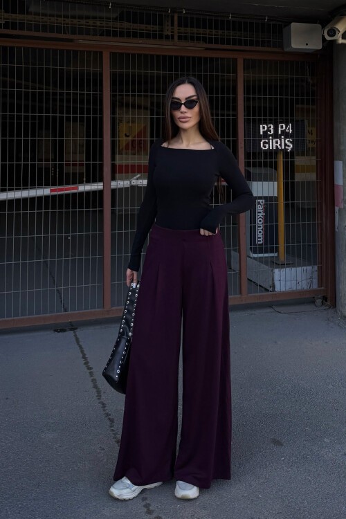 Bordo Cepli İspanyol Paça Ultra Soft Kumaş Pantolon  BCDF-25P0001