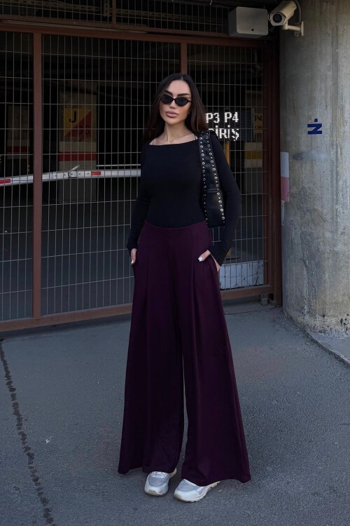 Bordo Cepli İspanyol Paça Ultra Soft Kumaş Pantolon  BCDF-25P0001