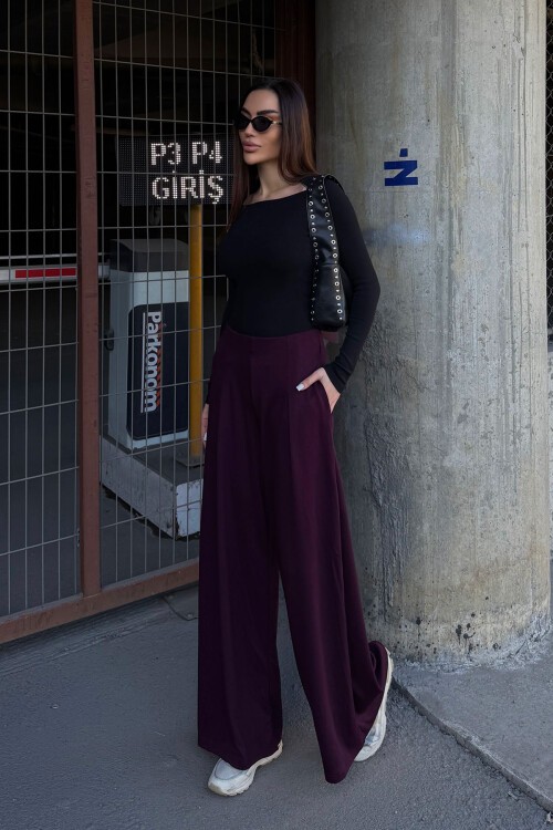 Bordo Cepli İspanyol Paça Ultra Soft Kumaş Pantolon  BCDF-25P0001