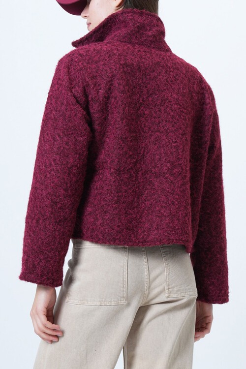 Bordo Çift Cepli Fermuar Kapamalı Buklet Ceket BCHCA-251232