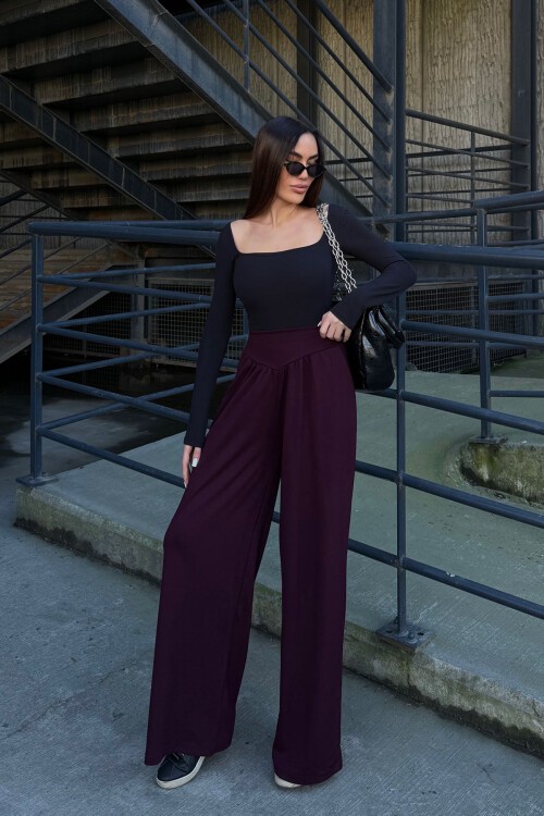 Bordo İspanyol Paça Ultra Soft Kumaş Pantolon BCDF-25P0003