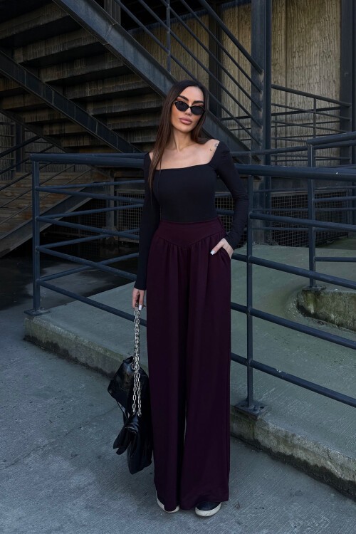 Bordo İspanyol Paça Ultra Soft Kumaş Pantolon BCDF-25P0003