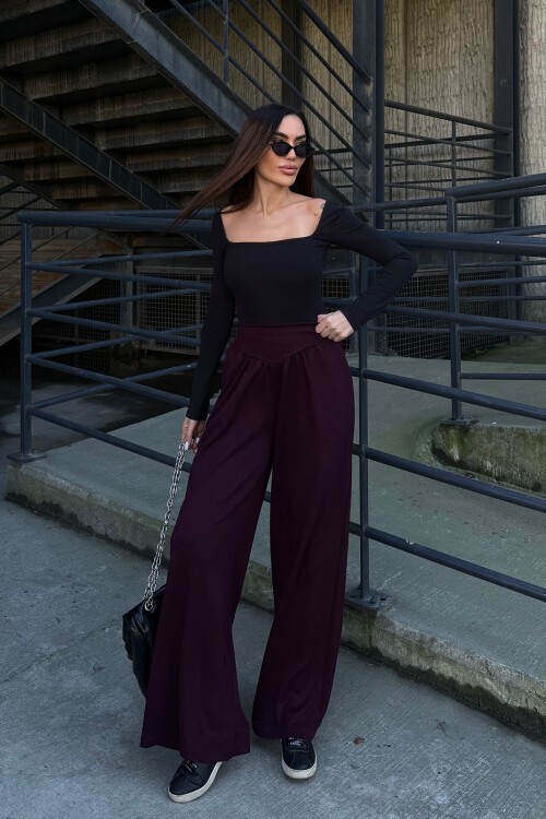 Bordo İspanyol Paça Ultra Soft Kumaş Pantolon BCDF-25P0003