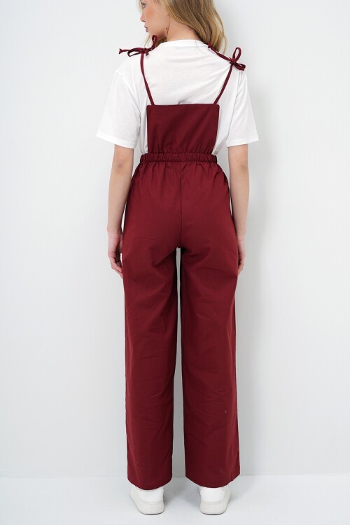 Bordo Önü Cepli Askılı Halka Detaylı Aerobin Salopet Pantolon