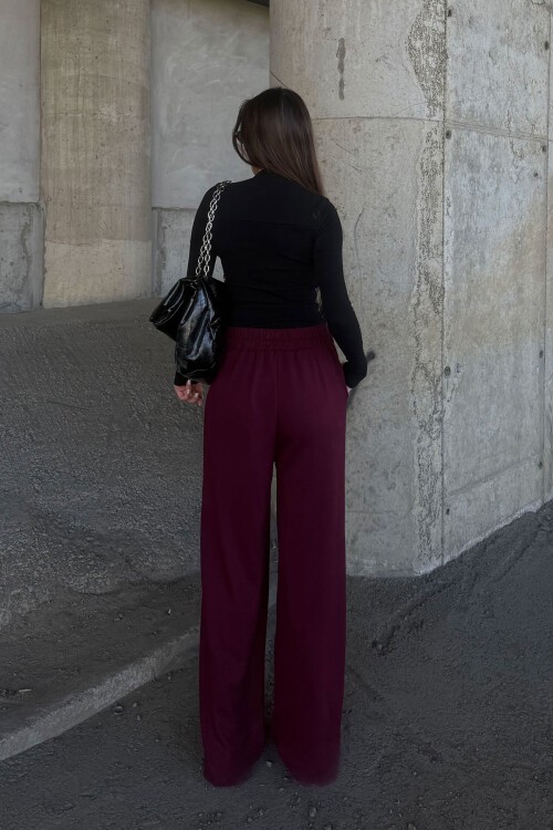 Bordo Pile Detaylı İspanyol Ultra Soft Kumaş Pantolon BCDF-25P0002