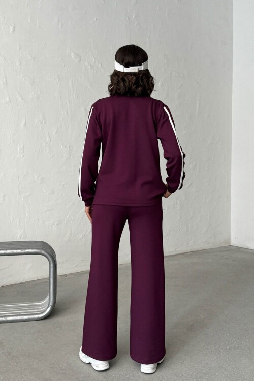 Bordo Yumuşak Dokulu Biyeli Palazzo Pantolon Ve Garnili Gömlek Alt Üst Takım BCHN-25261025