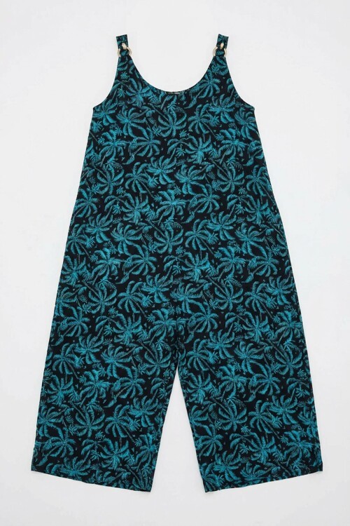 Cam Göbeği Askılı Boncuk Detaylı Çift Cepli Desenli Salaş Elbise