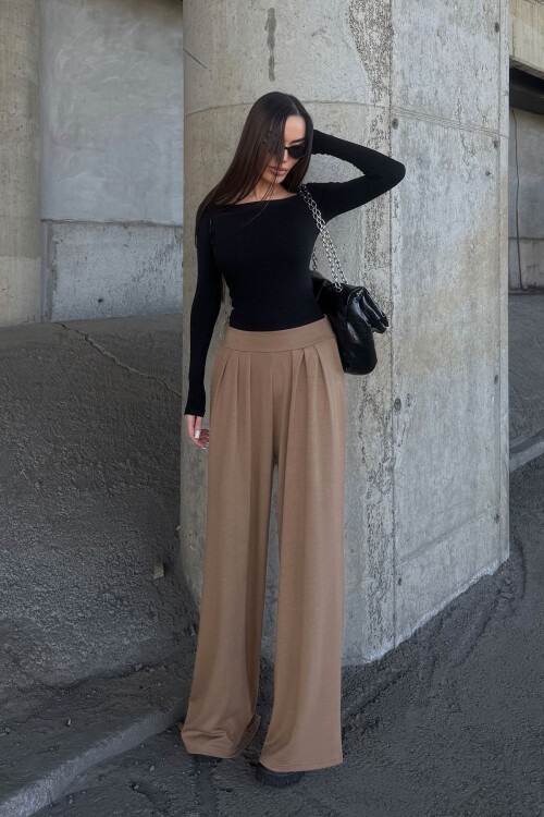 Camel Pile Detaylı İspanyol Ultra Soft Kumaş Pantolon BCDF-25P0002