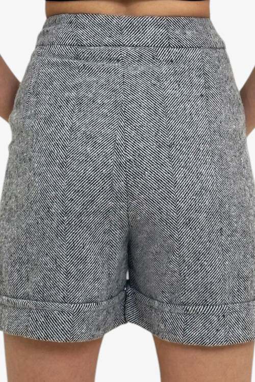 Gri Duble Paça Çift Cepli Kışlık Kaşe Şort BCHNV-251220