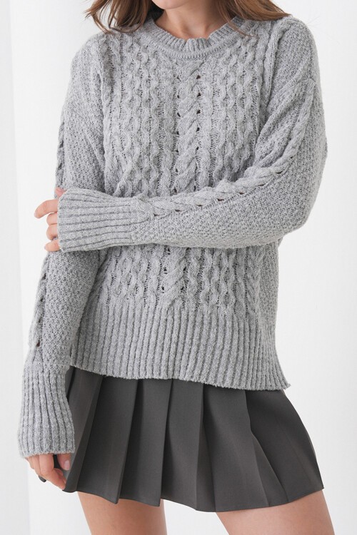 Gri Kalın Örgü Desenli Bisiklet Yaka Triko Kazak BCHPK-251250