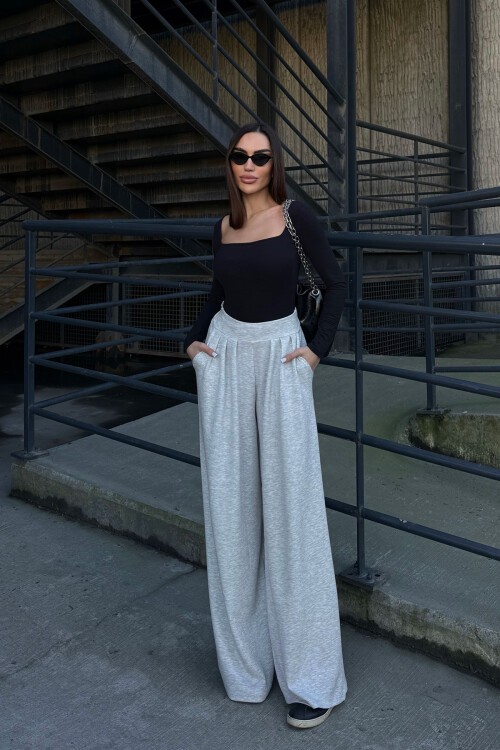 Gri Pile Detaylı İspanyol Ultra Soft Kumaş Pantolon BCDF-25P0002